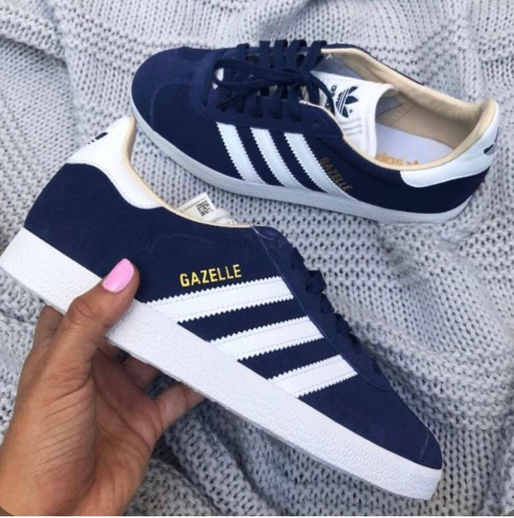 Adidas gazelle blancas y azules best sale